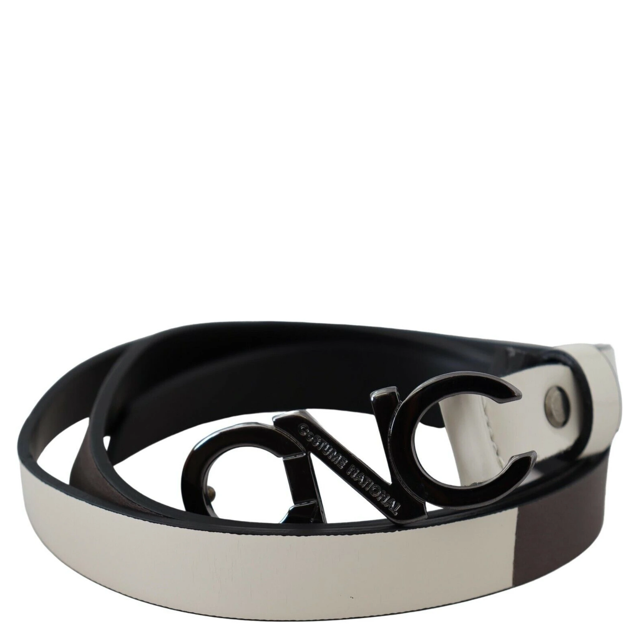 White Black Leather Letter Logo Buckle Belt