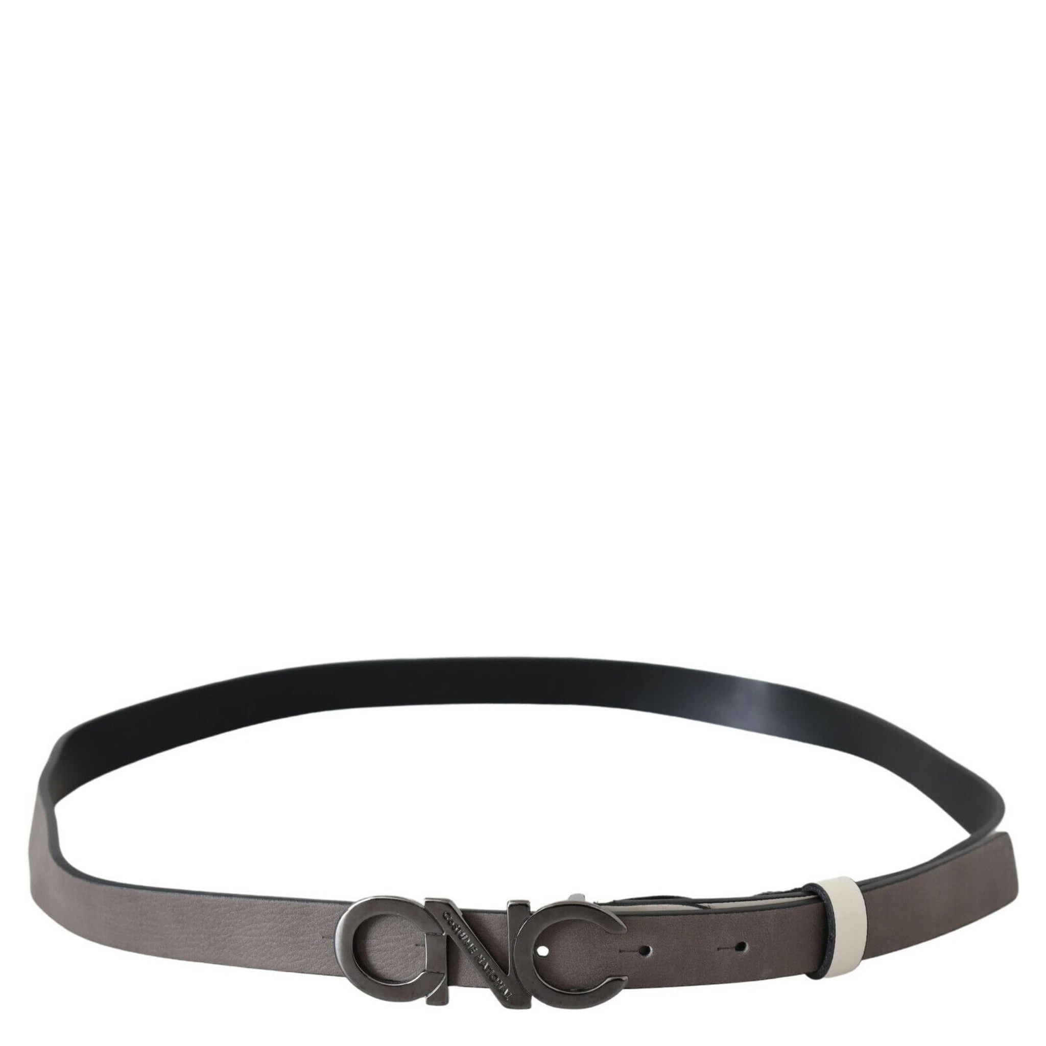 White Black Leather Letter Logo Buckle Belt