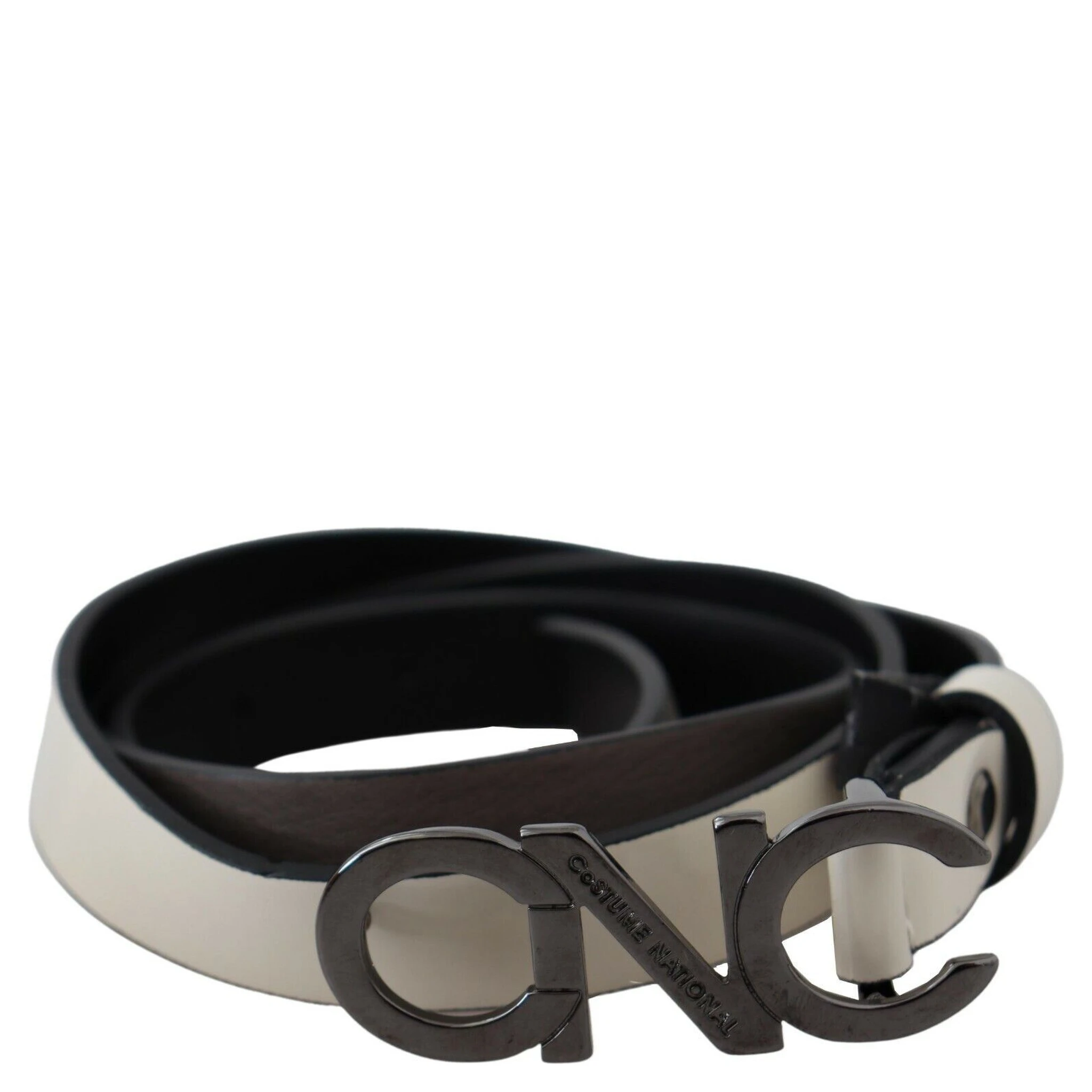 White Black Leather Letter Logo Buckle Belt