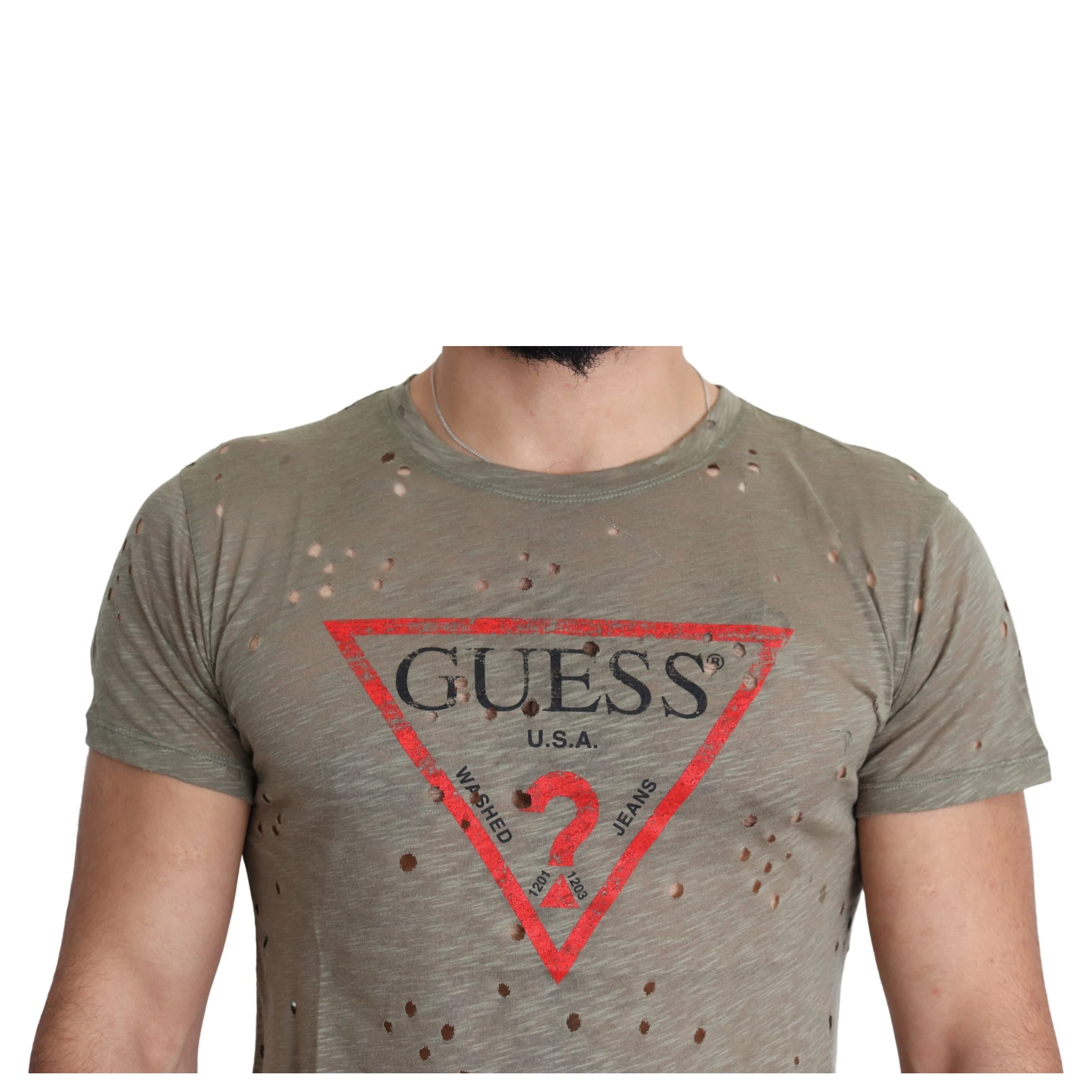 Brown Cotton Stretch Logo Print Men Casual Perforated T-shirt