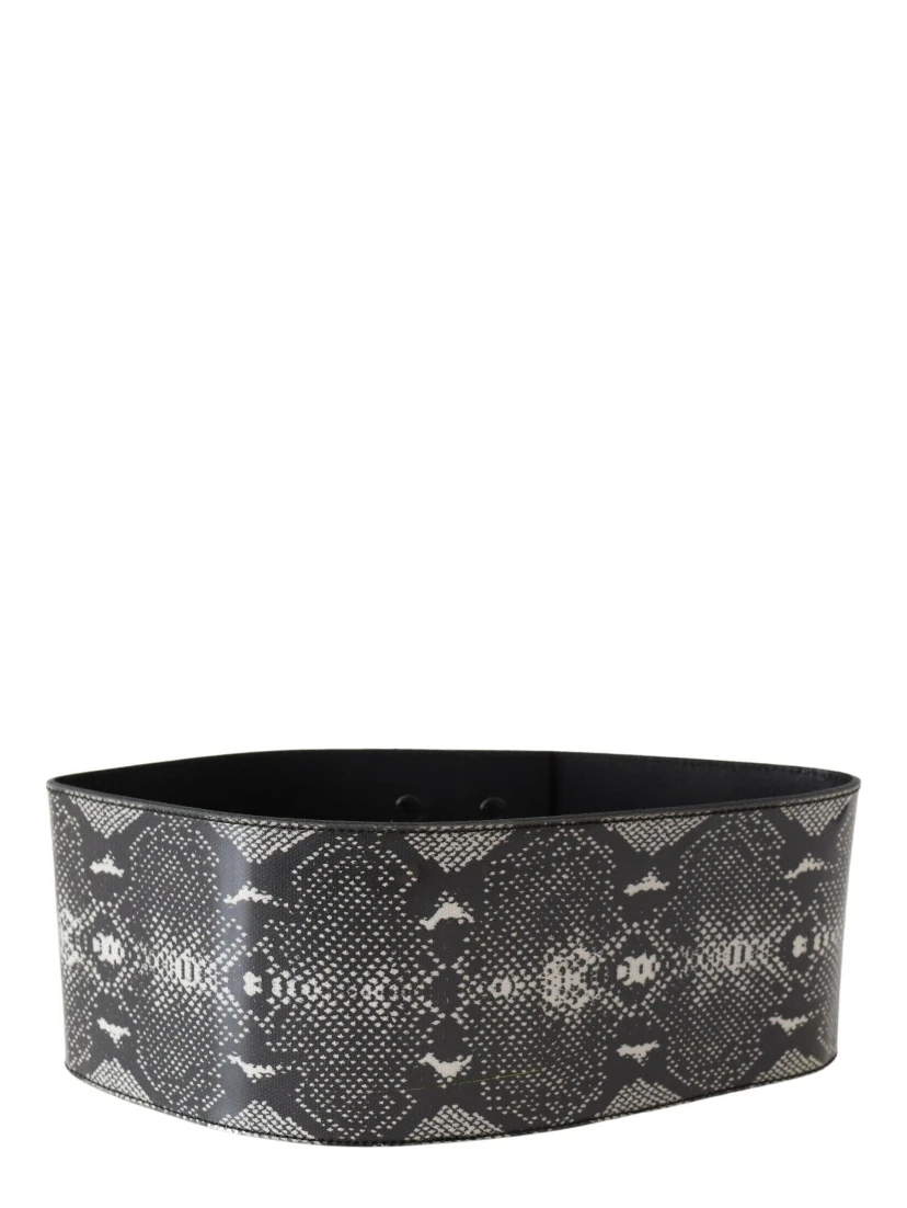 Black Wide Leather Snakeskin Design Waist Belt