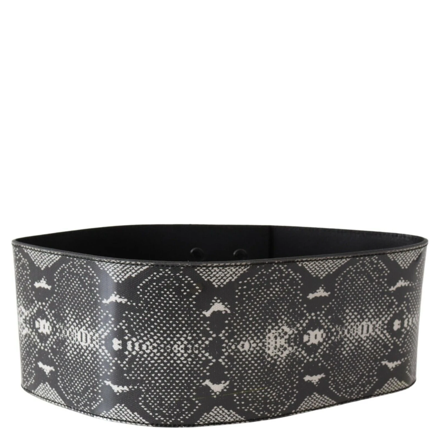 Black Wide Leather Snakeskin Design Waist Belt