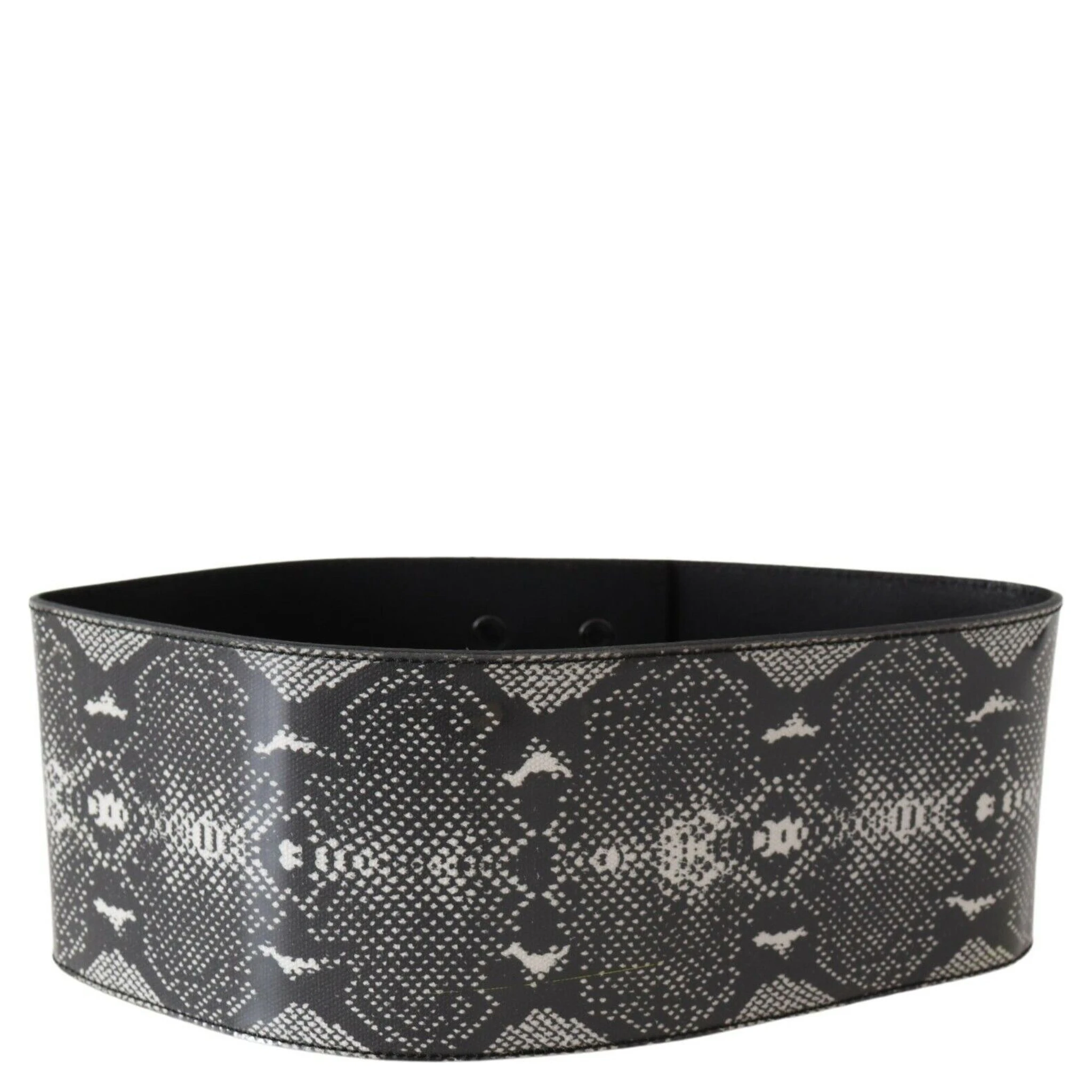 Black Wide Leather Snakeskin Design Waist Belt