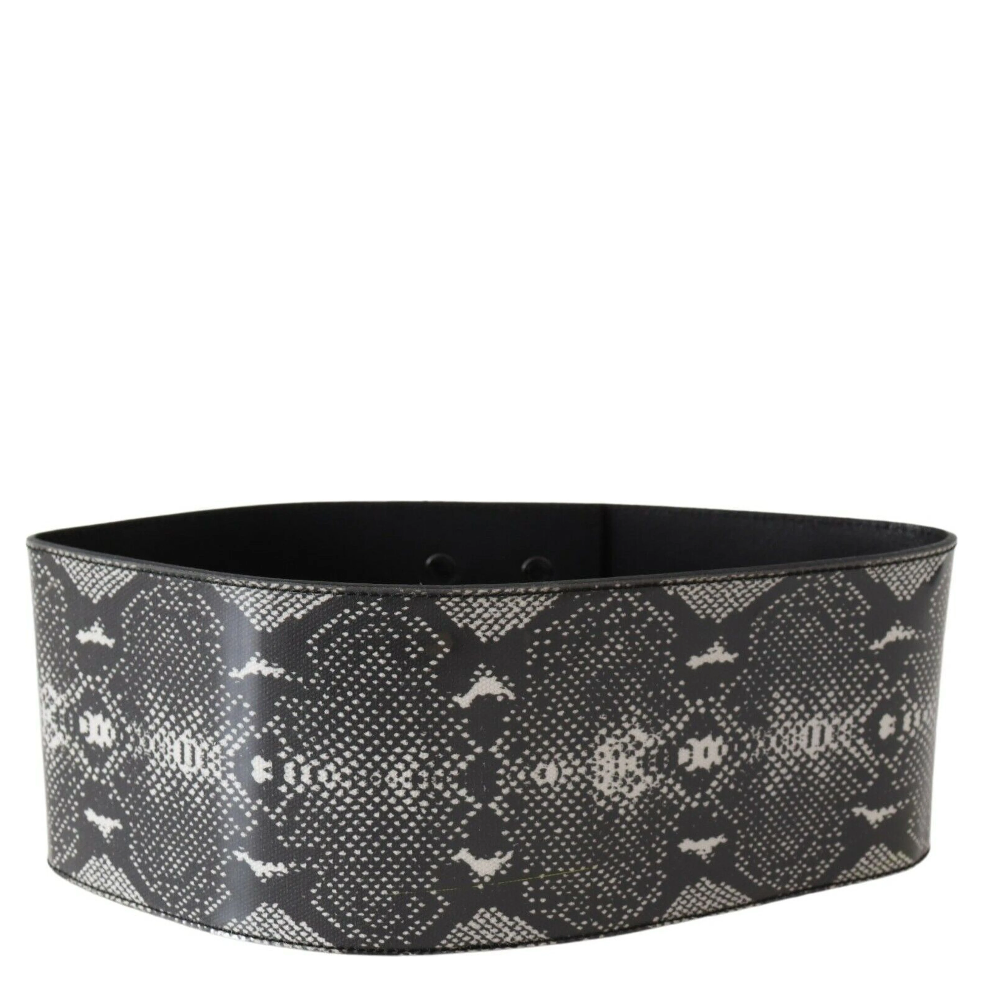 Black Wide Leather Snakeskin Design Waist Belt