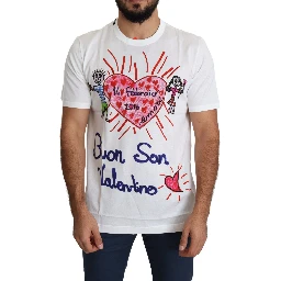 White Saint Valentine Hearts Print Men  T-shirt