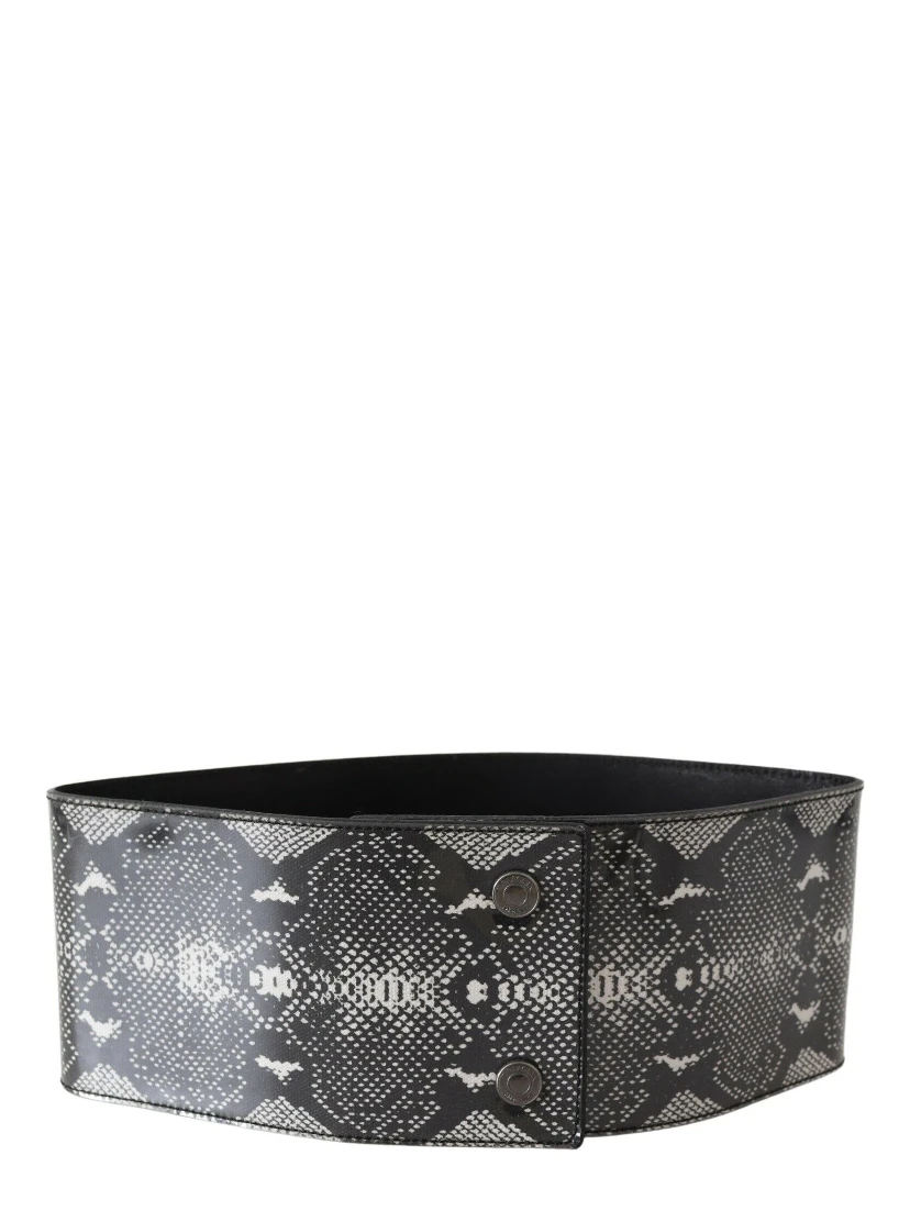 Black Wide Leather Snakeskin Design Waist Belt