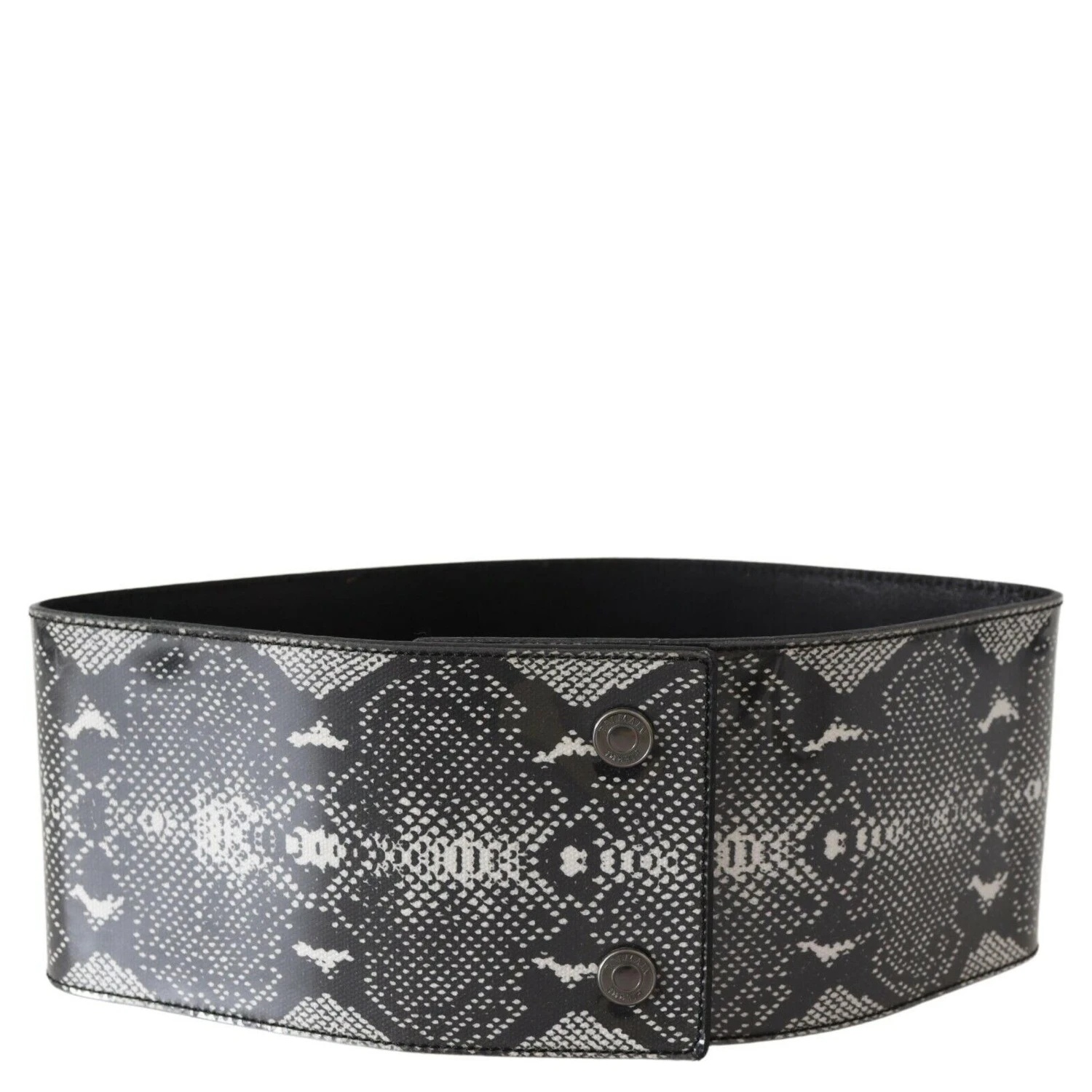 Black Wide Leather Snakeskin Design Waist Belt