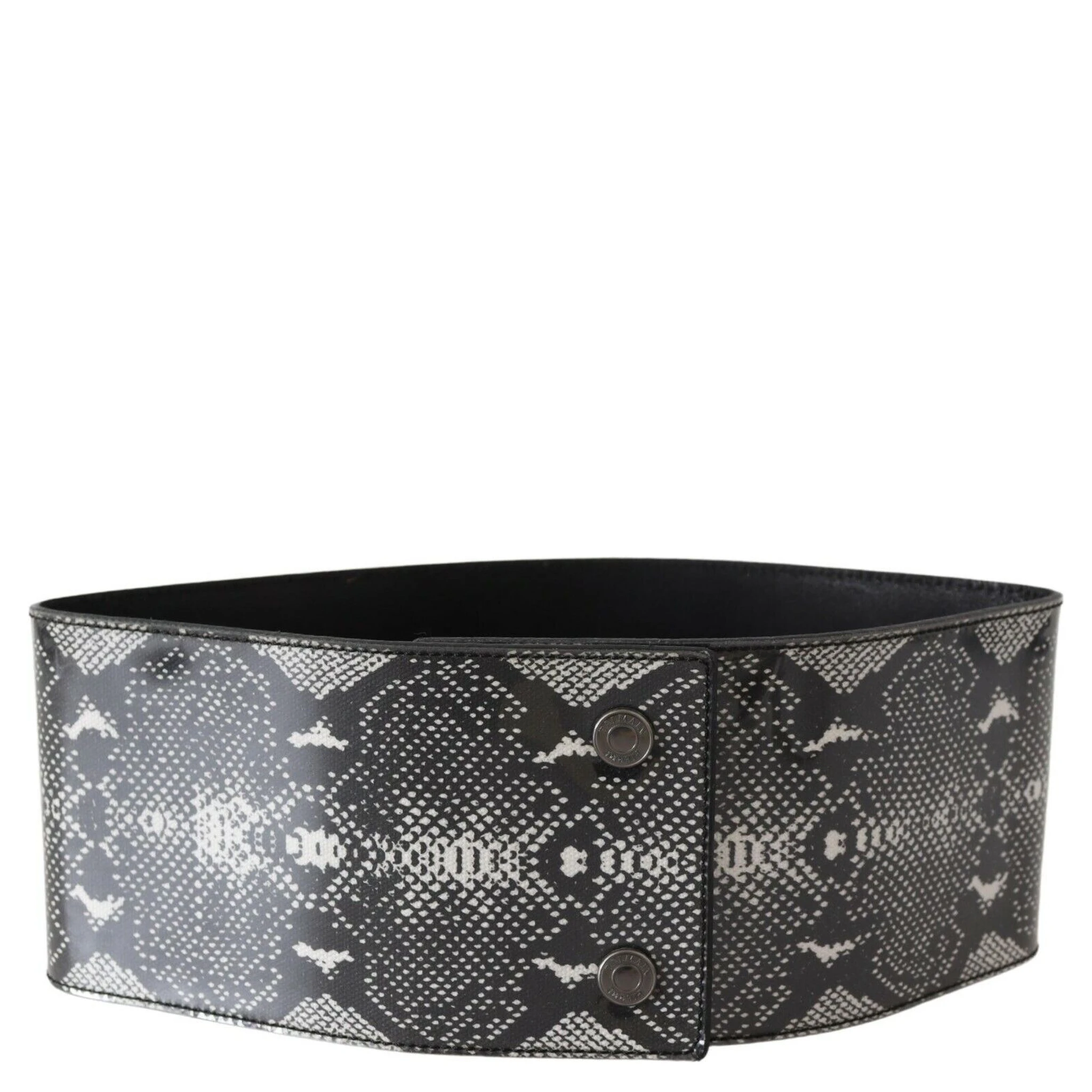 Black Wide Leather Snakeskin Design Waist Belt