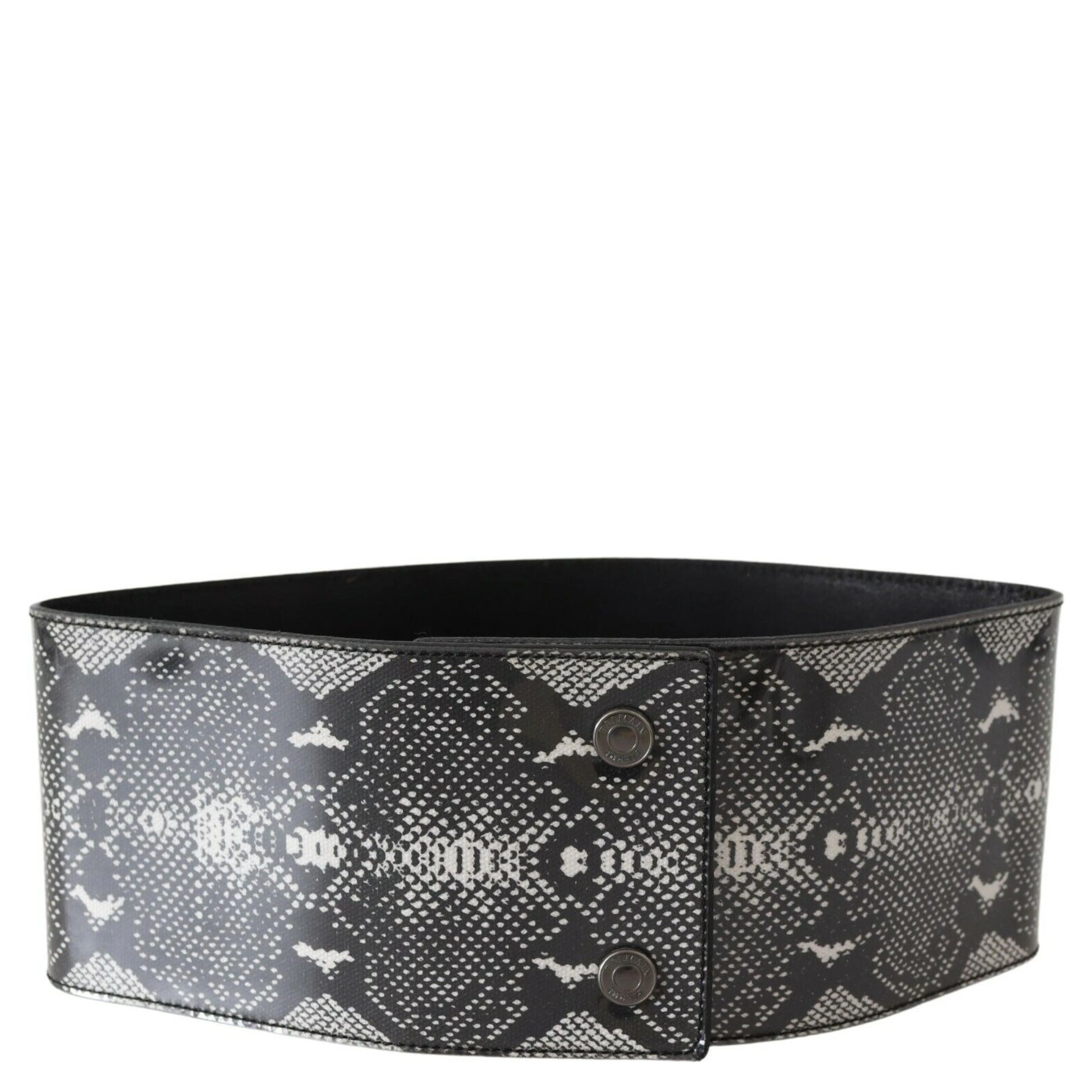 Black Wide Leather Snakeskin Design Waist Belt