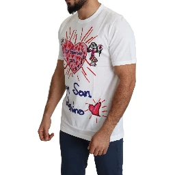 White Saint Valentine Hearts Print Men  T-shirt