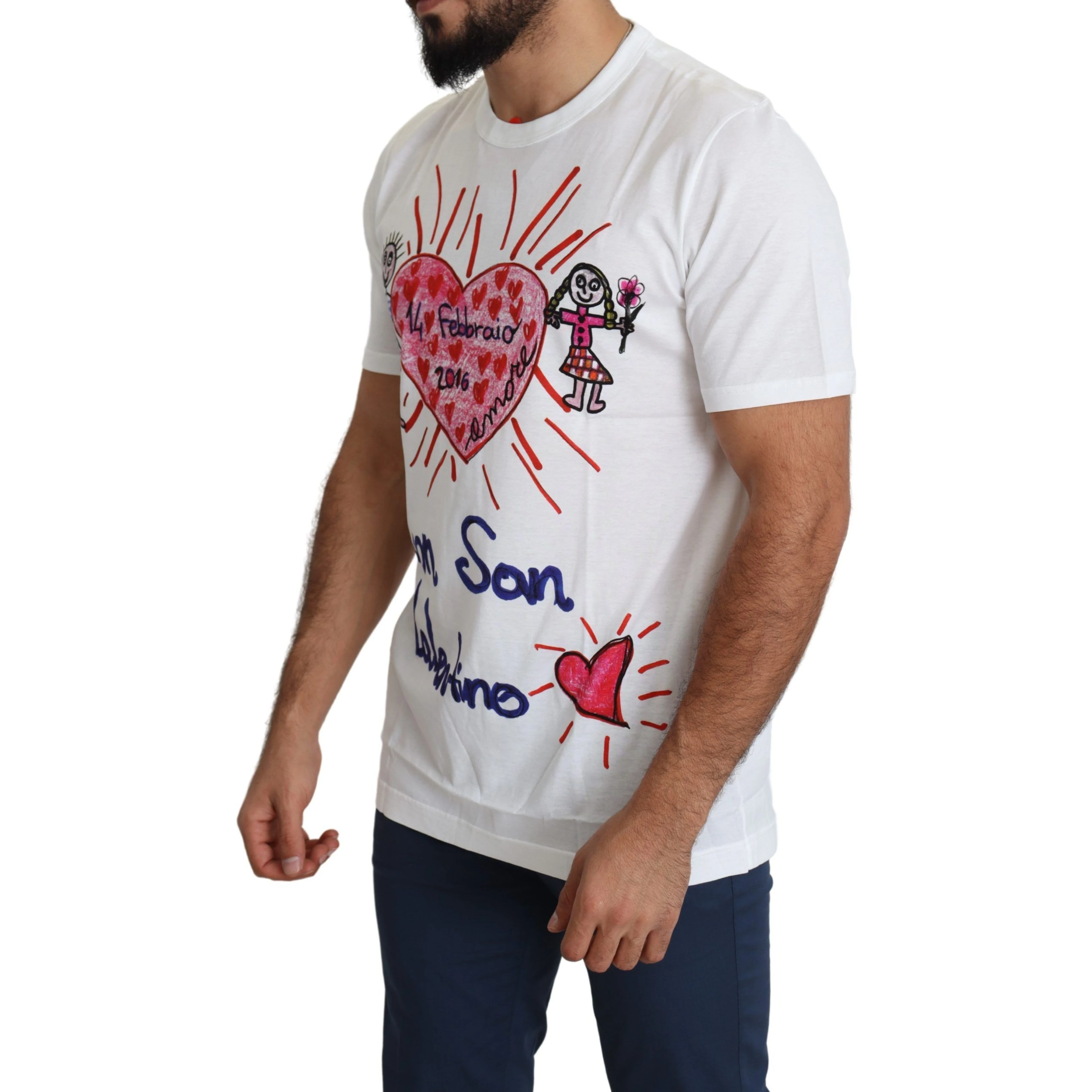 White Saint Valentine Hearts Print Men  T-shirt