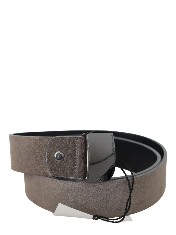 Brown Leather Square Logo Buckle Belt