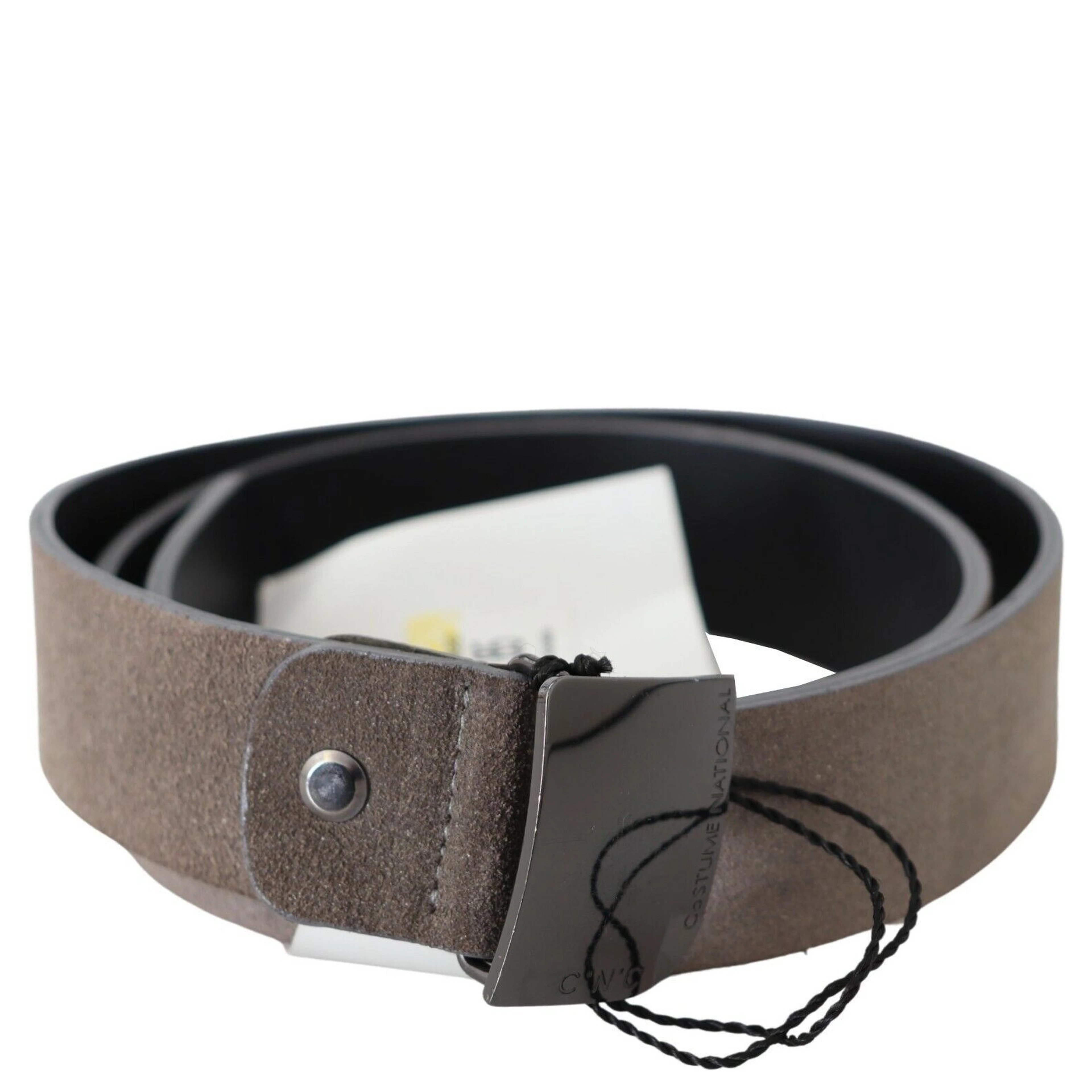 Brown Leather Square Logo Buckle Belt