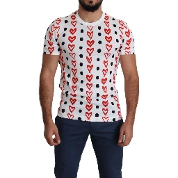 White Hearts Print  Cotton Men Top T-shirt