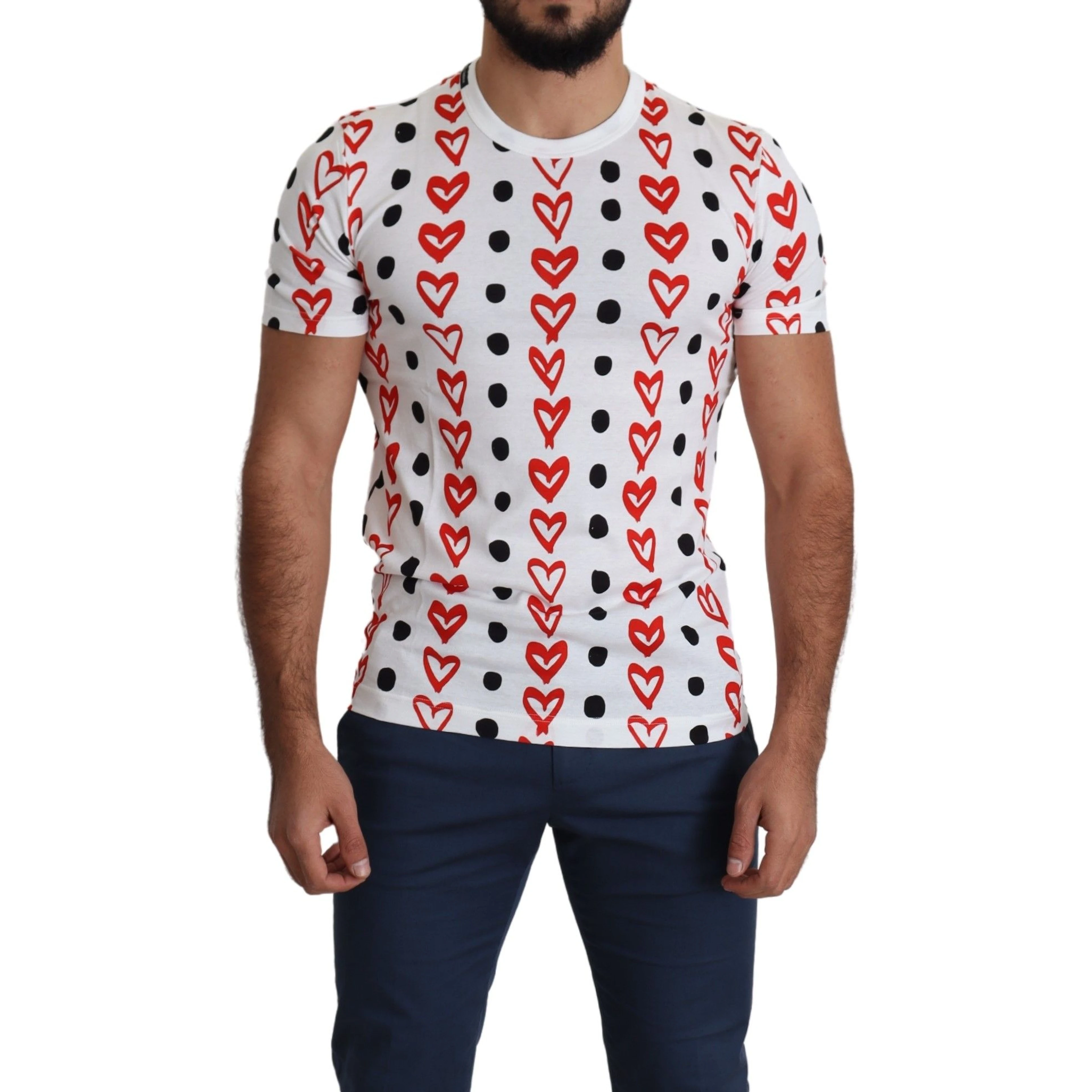 White Hearts Print  Cotton Men Top T-shirt