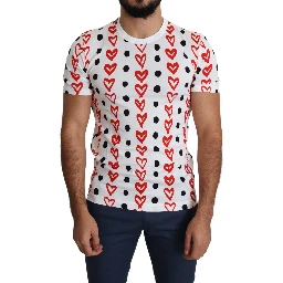 White Hearts Print  Cotton Men Top T-shirt