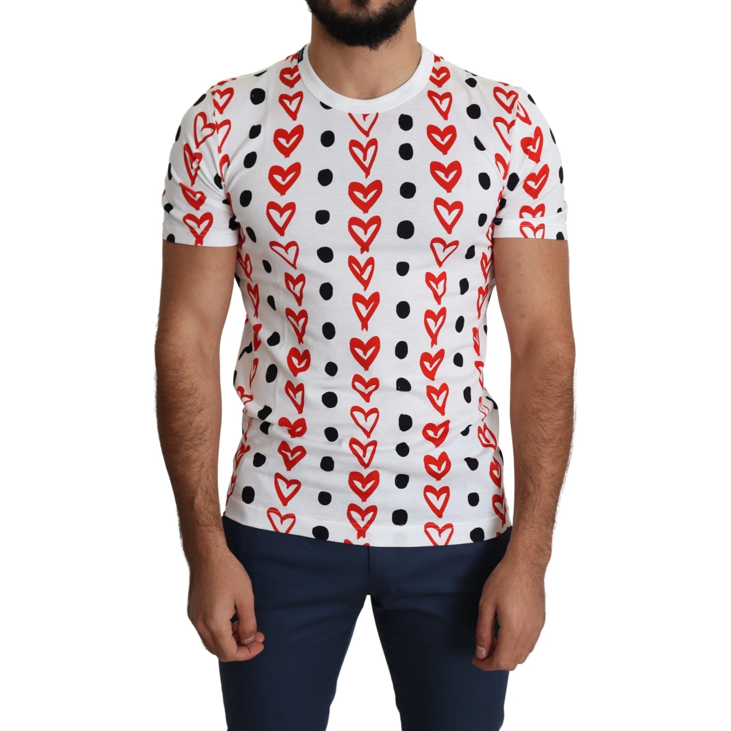 White Hearts Print Cotton Men Top T-shirt