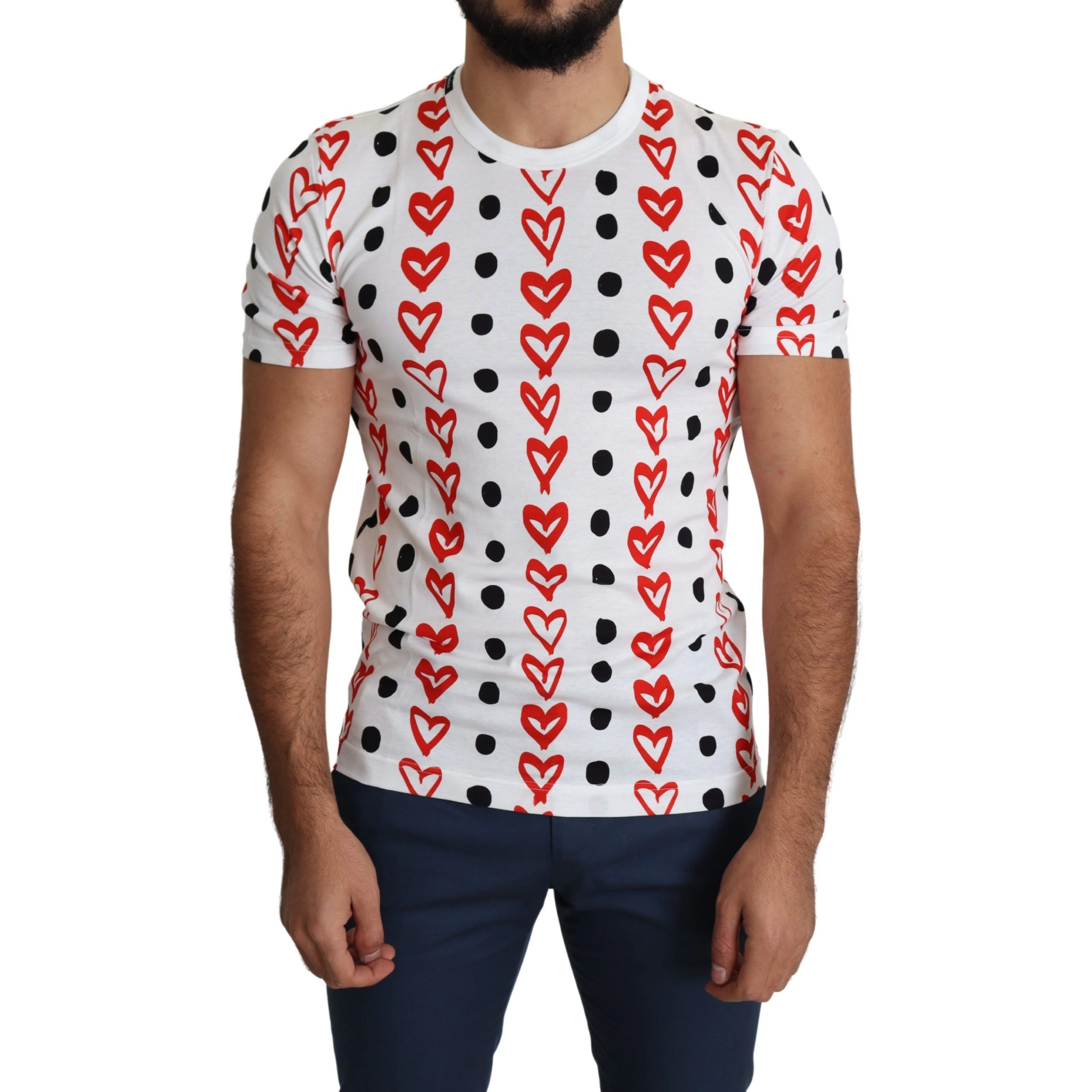 White Hearts Print  Cotton Men Top T-shirt