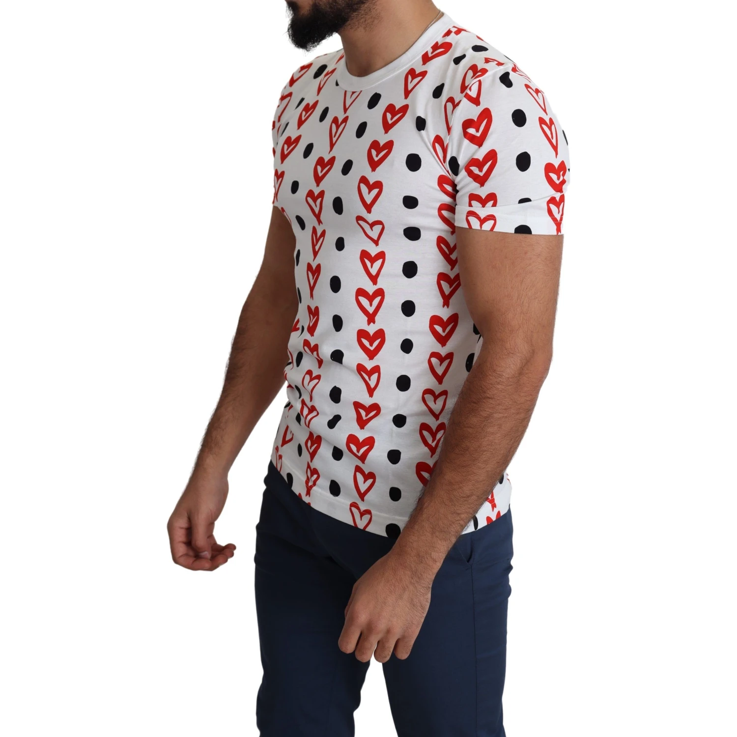 White Hearts Print Cotton Men Top T-shirt