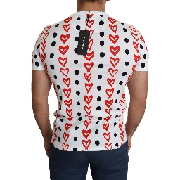 White Hearts Print  Cotton Men Top T-shirt