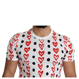 White Hearts Print  Cotton Men Top T-shirt