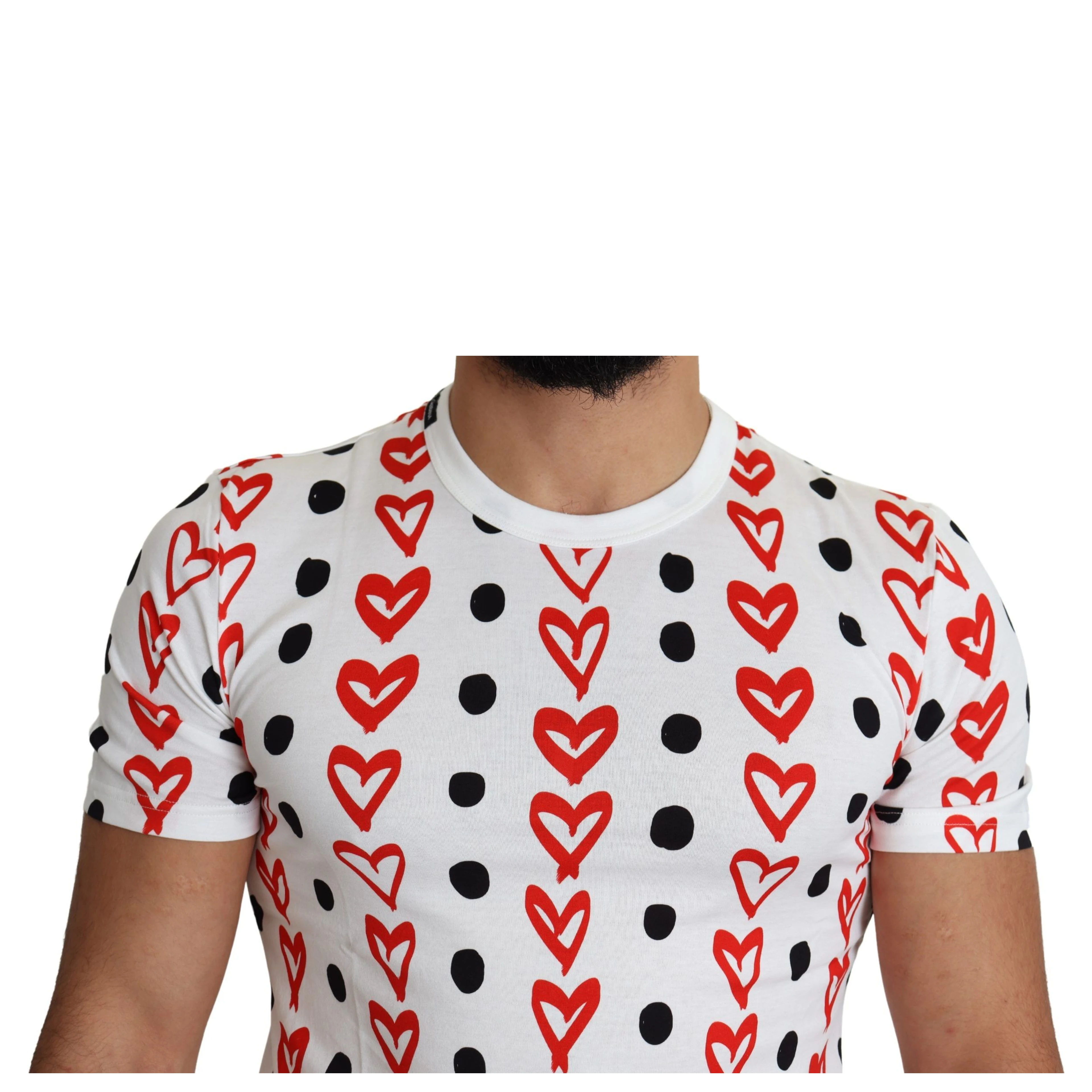 White Hearts Print  Cotton Men Top T-shirt