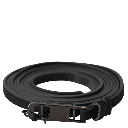 Black Leather Skinny Logo Buckle Belt
