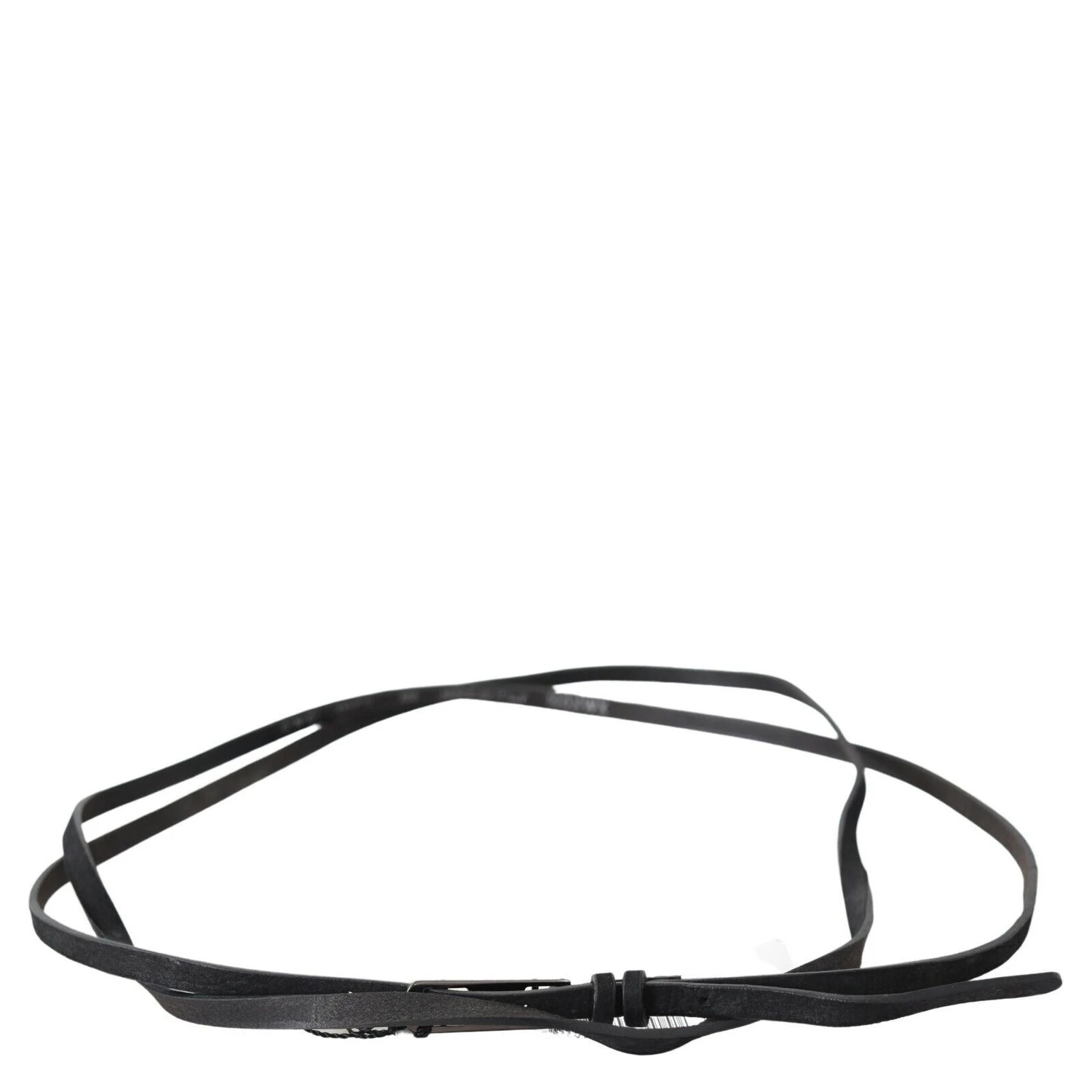 Black Leather Skinny Logo Buckle Belt