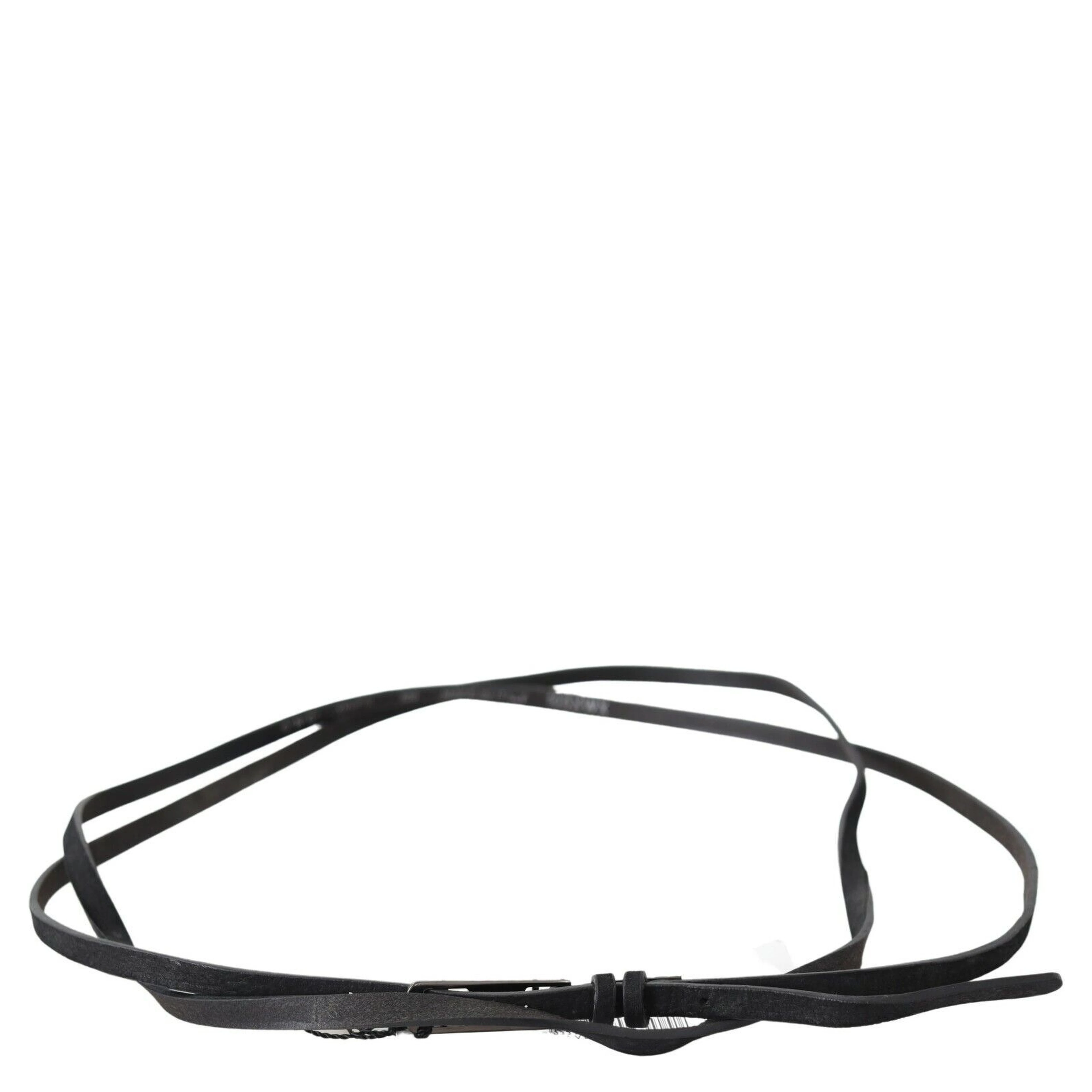 Black Leather Skinny Logo Buckle Belt