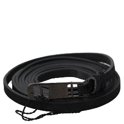 Black Leather Skinny Logo Buckle Belt