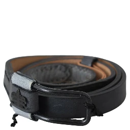 Black Leather Fringes Logo Buckle Belt