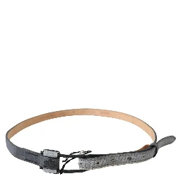 Black Leather Fringes Logo Buckle Belt
