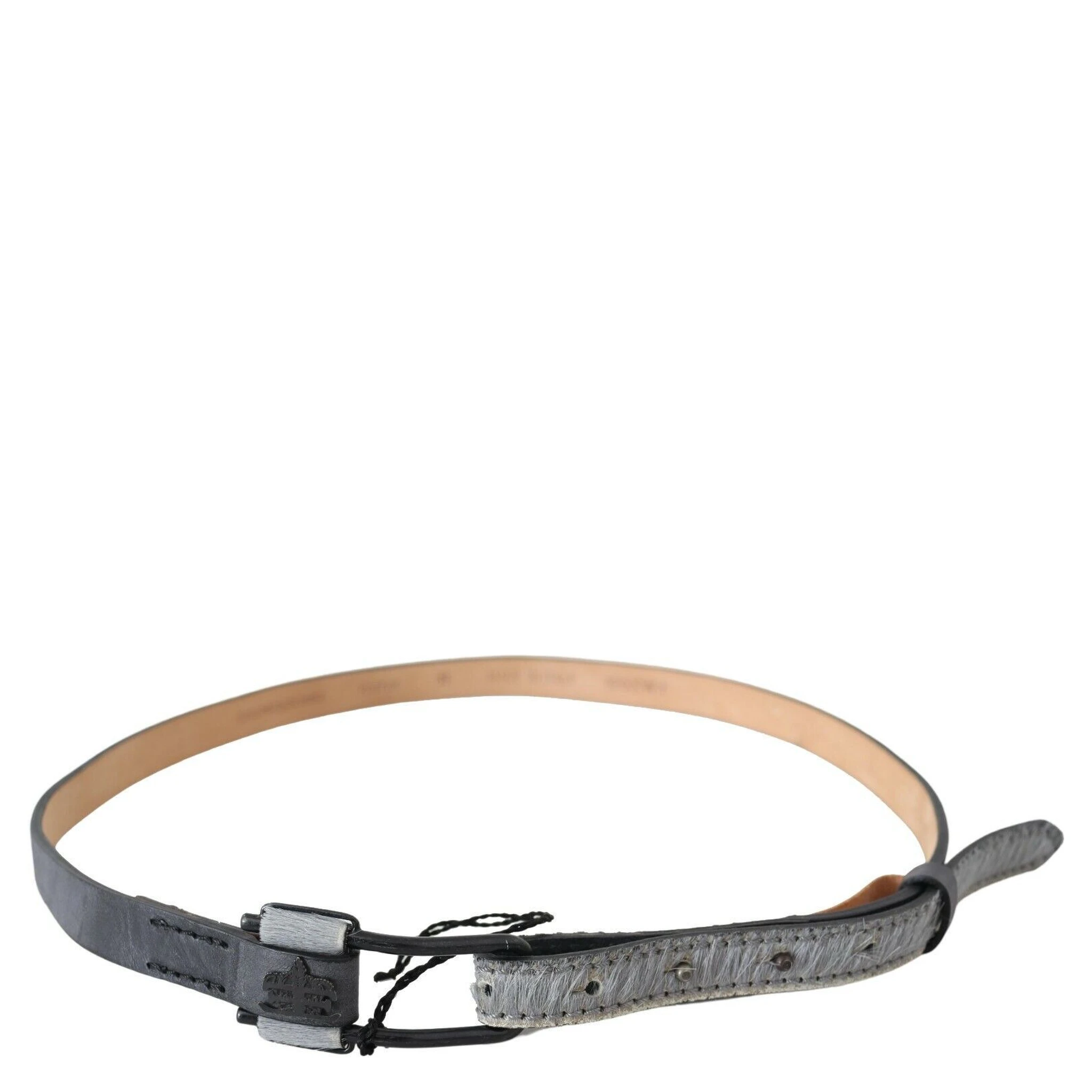 Black Leather Fringes Logo Buckle Belt