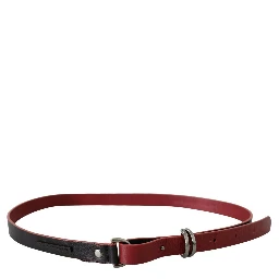 Black Red Skinny Leather Logo Belt