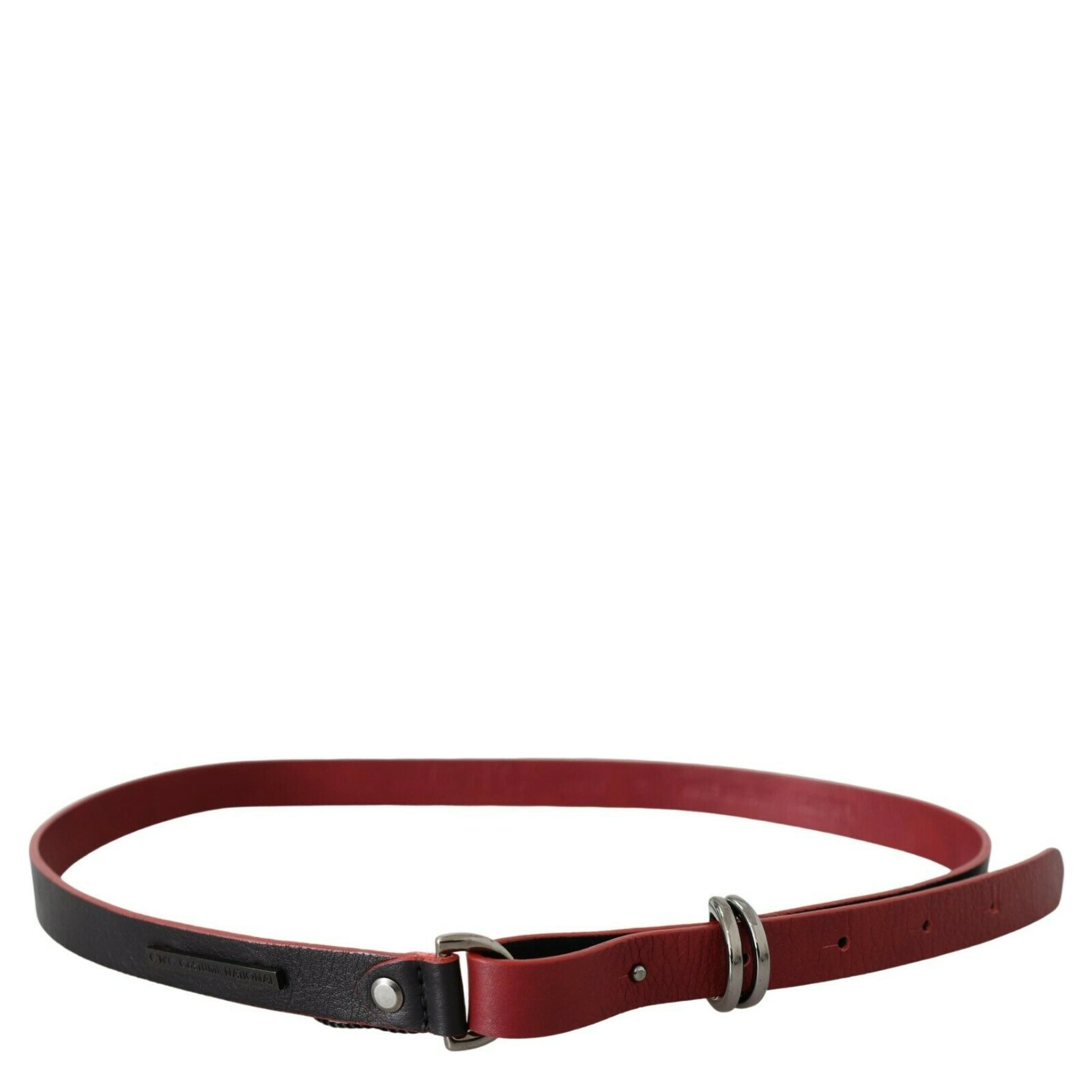 Black Red Skinny Leather Logo Belt