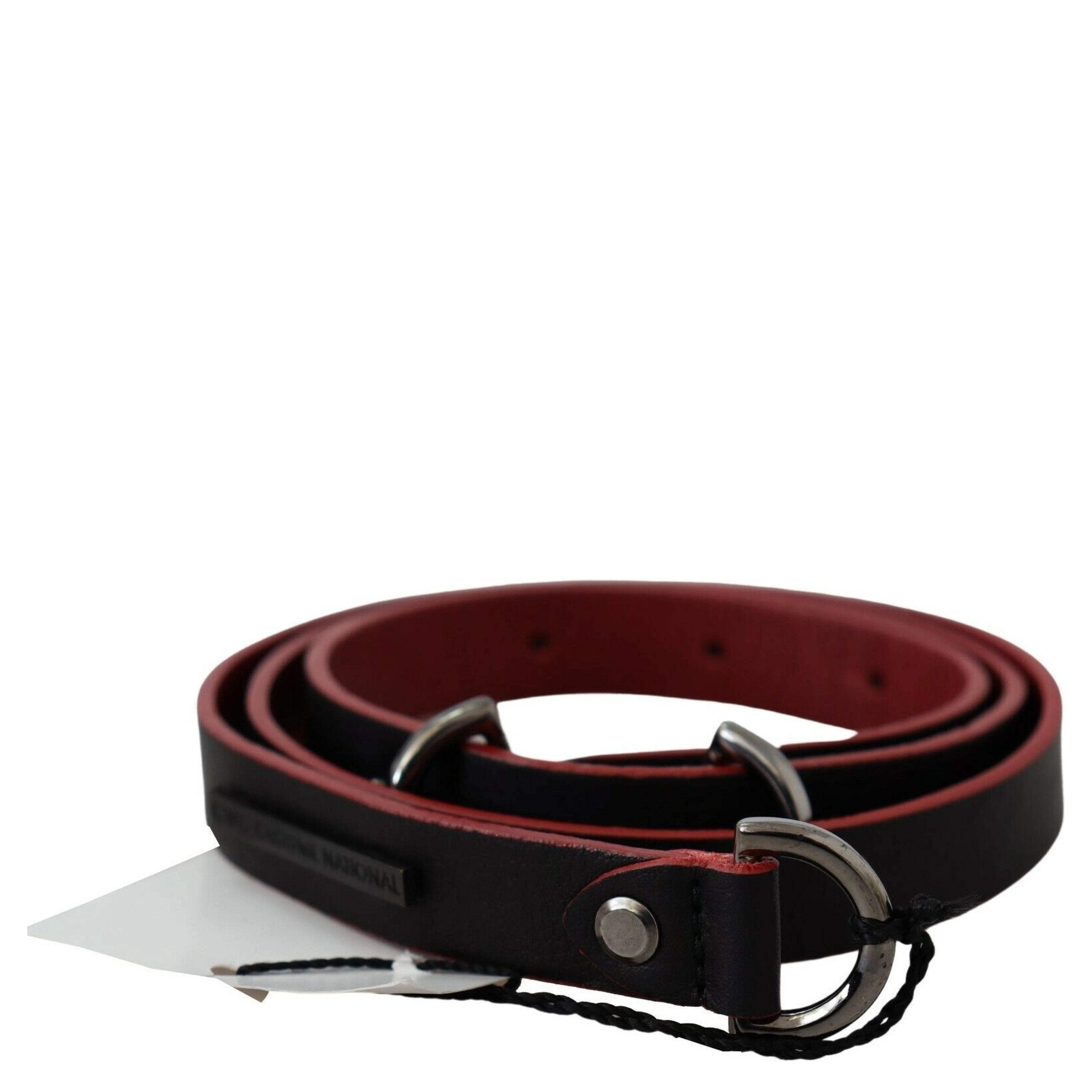 Black Red Skinny Leather Logo Belt