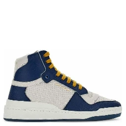 Blue Calf Leather Mid Top Sneakers
