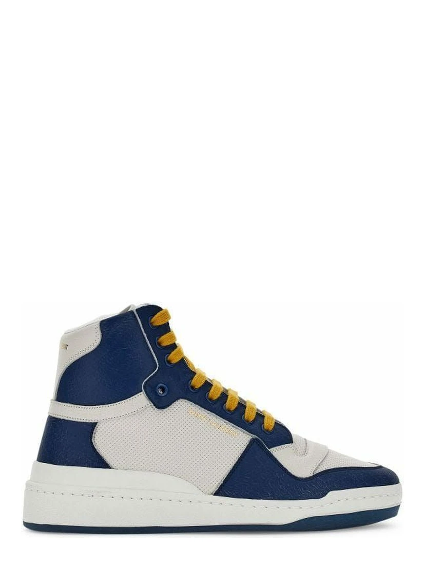 Blue Calf Leather Mid Top Sneakers