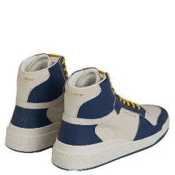 Blue Calf Leather Mid Top Sneakers
