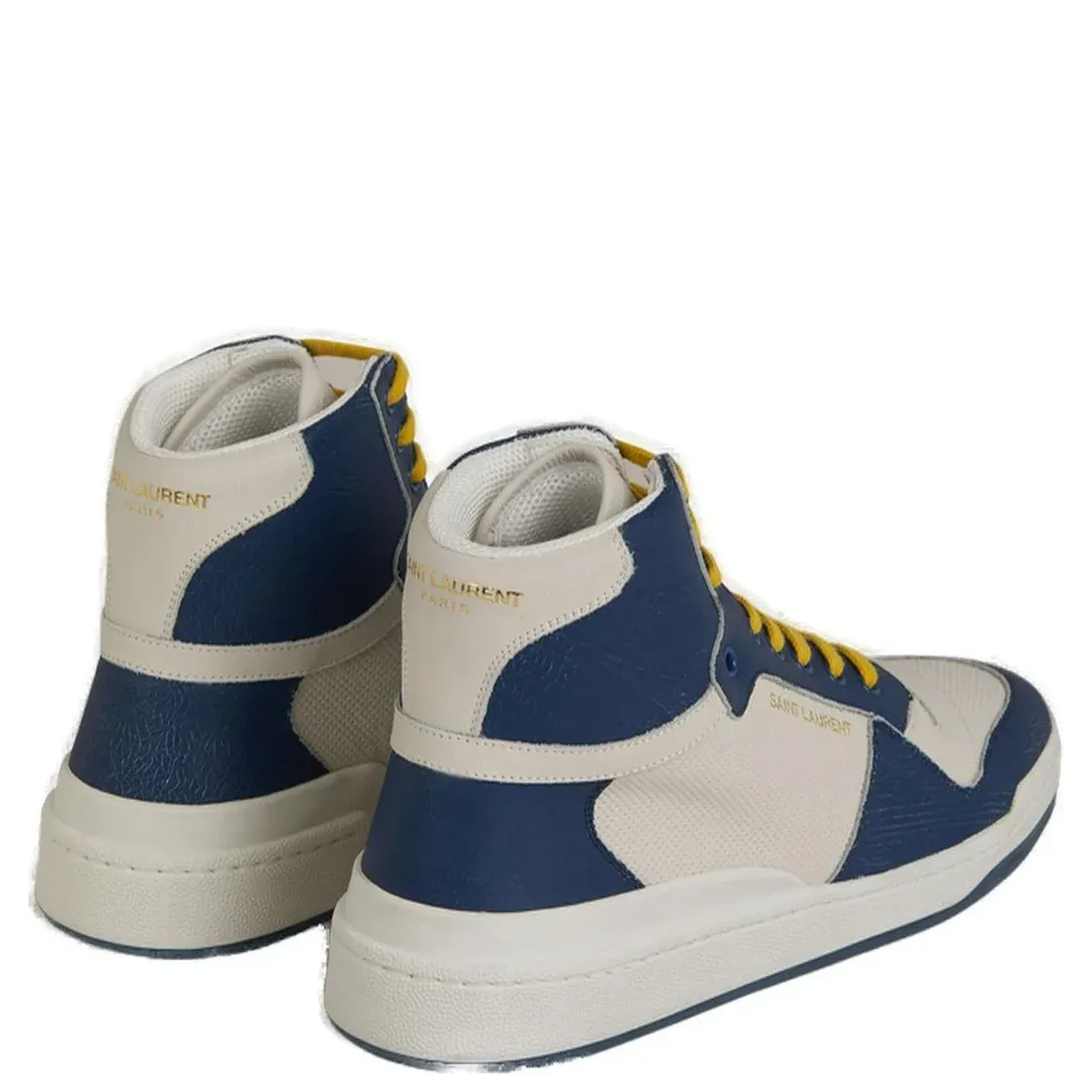 Blue Calf Leather Mid Top Sneakers