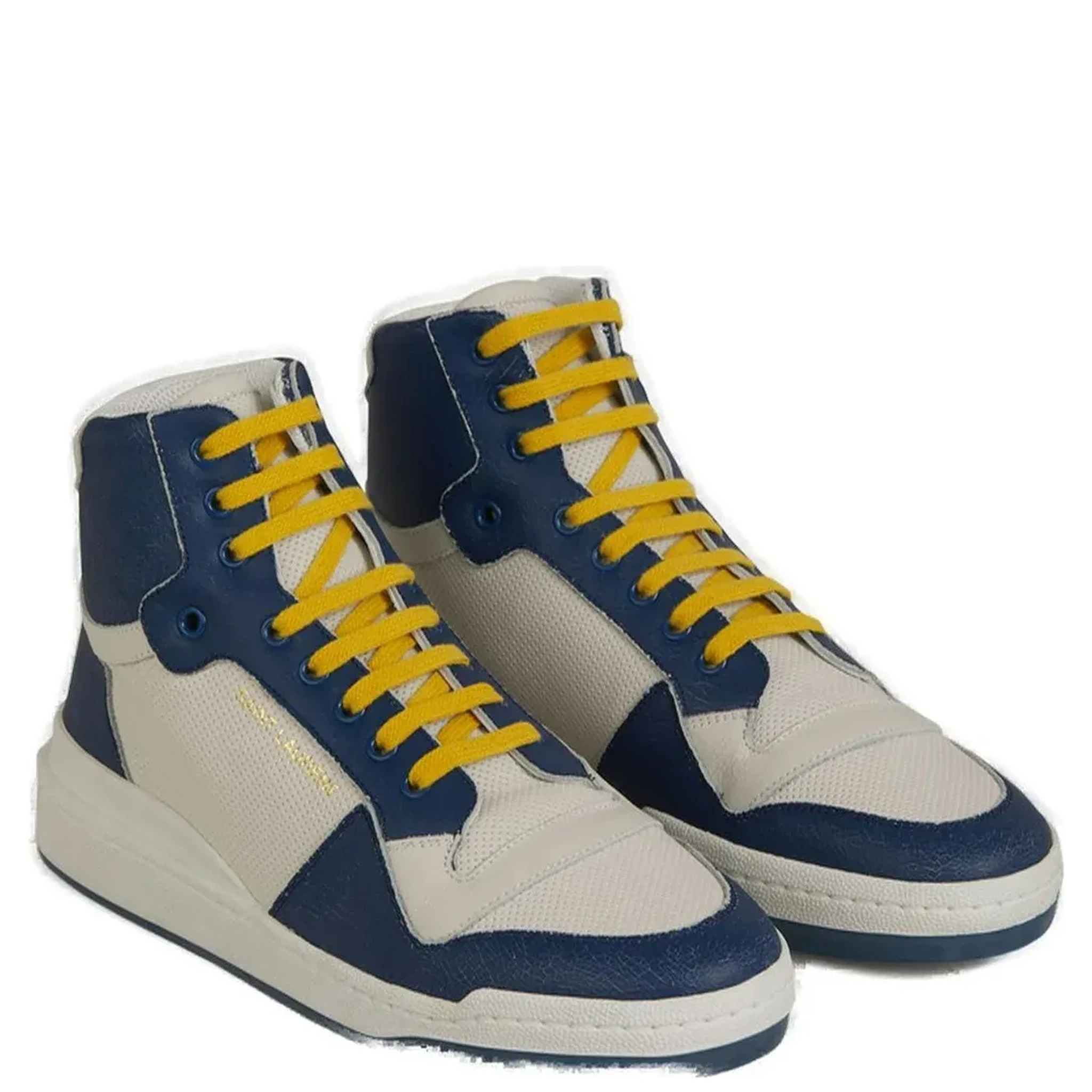 Blue Calf Leather Mid Top Sneakers
