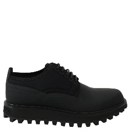 Black Rubberized Calfskin Chunky Derby Vulcano Shoes
