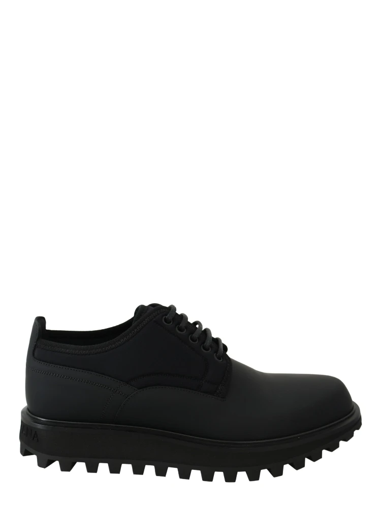 Black Rubberized Calfskin Chunky Derby Vulcano Shoes