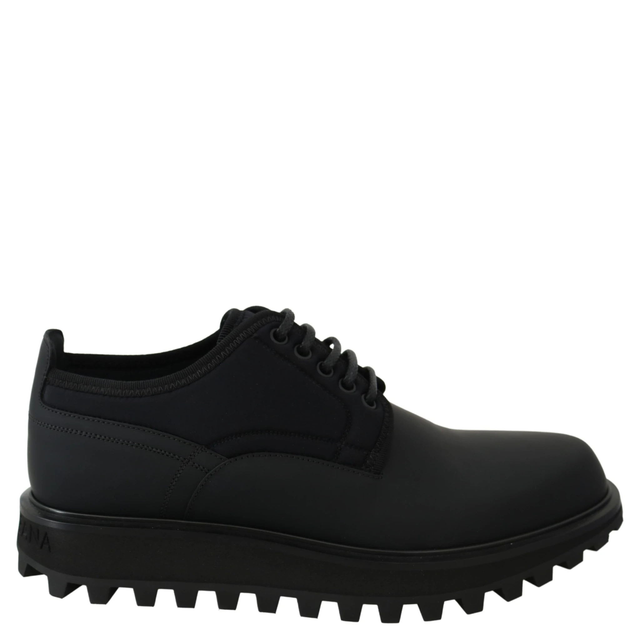 Black Rubberized Calfskin Chunky Derby Vulcano Shoes