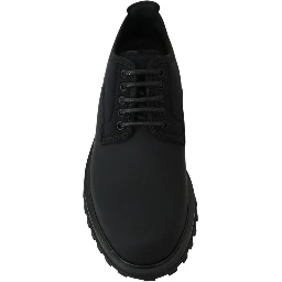 Black Rubberized Calfskin Chunky Derby Vulcano Shoes