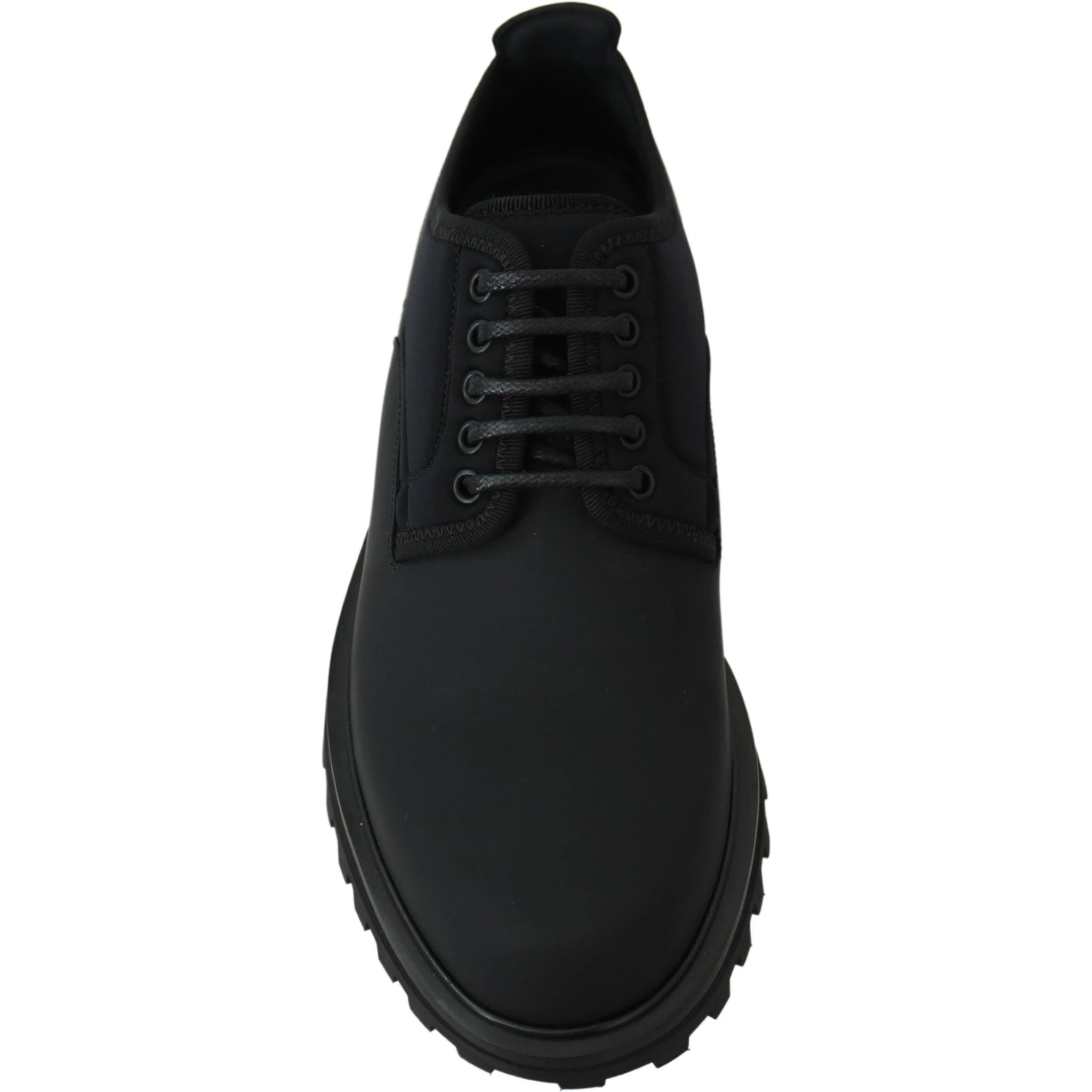 Black Rubberized Calfskin Chunky Derby Vulcano Shoes