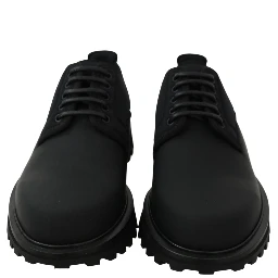 Black Rubberized Calfskin Chunky Derby Vulcano Shoes