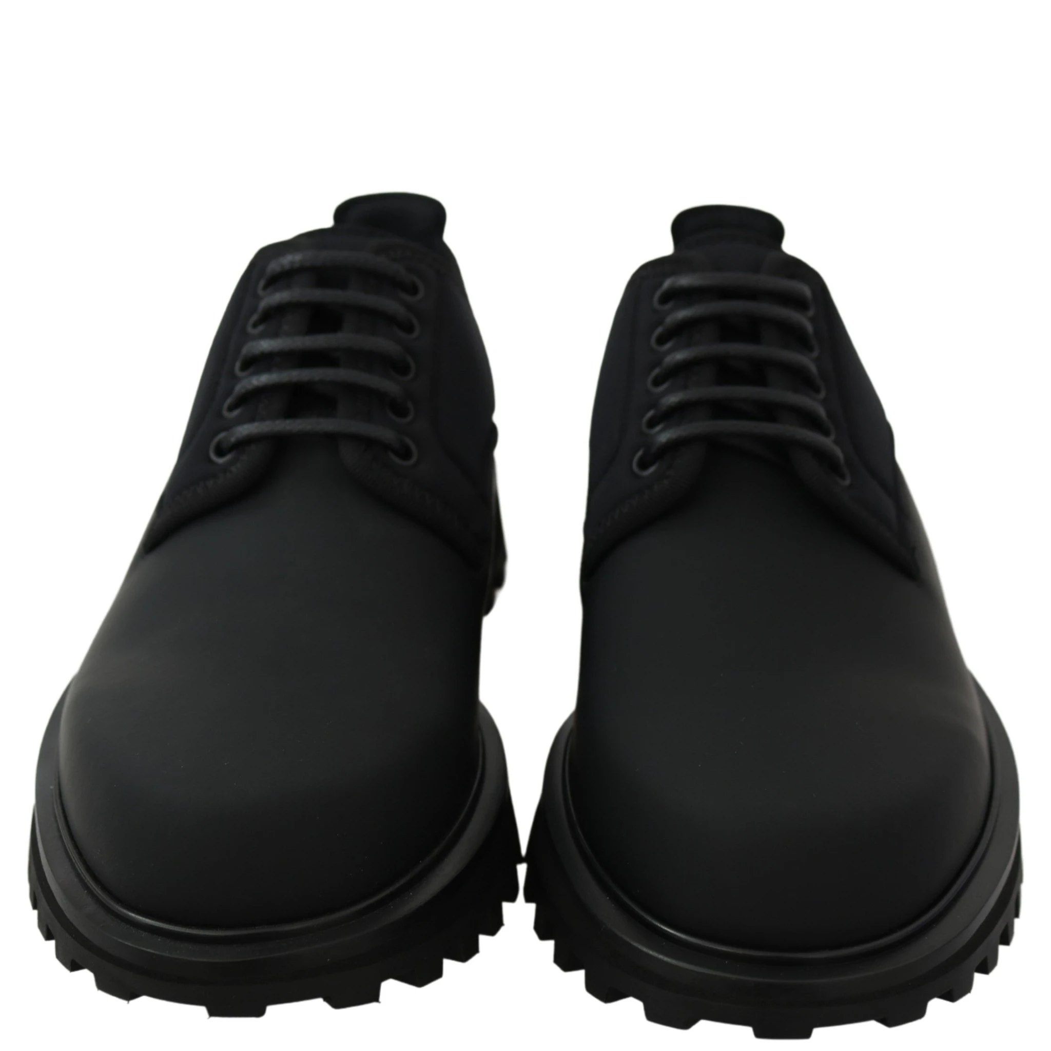 Black Rubberized Calfskin Chunky Derby Vulcano Shoes