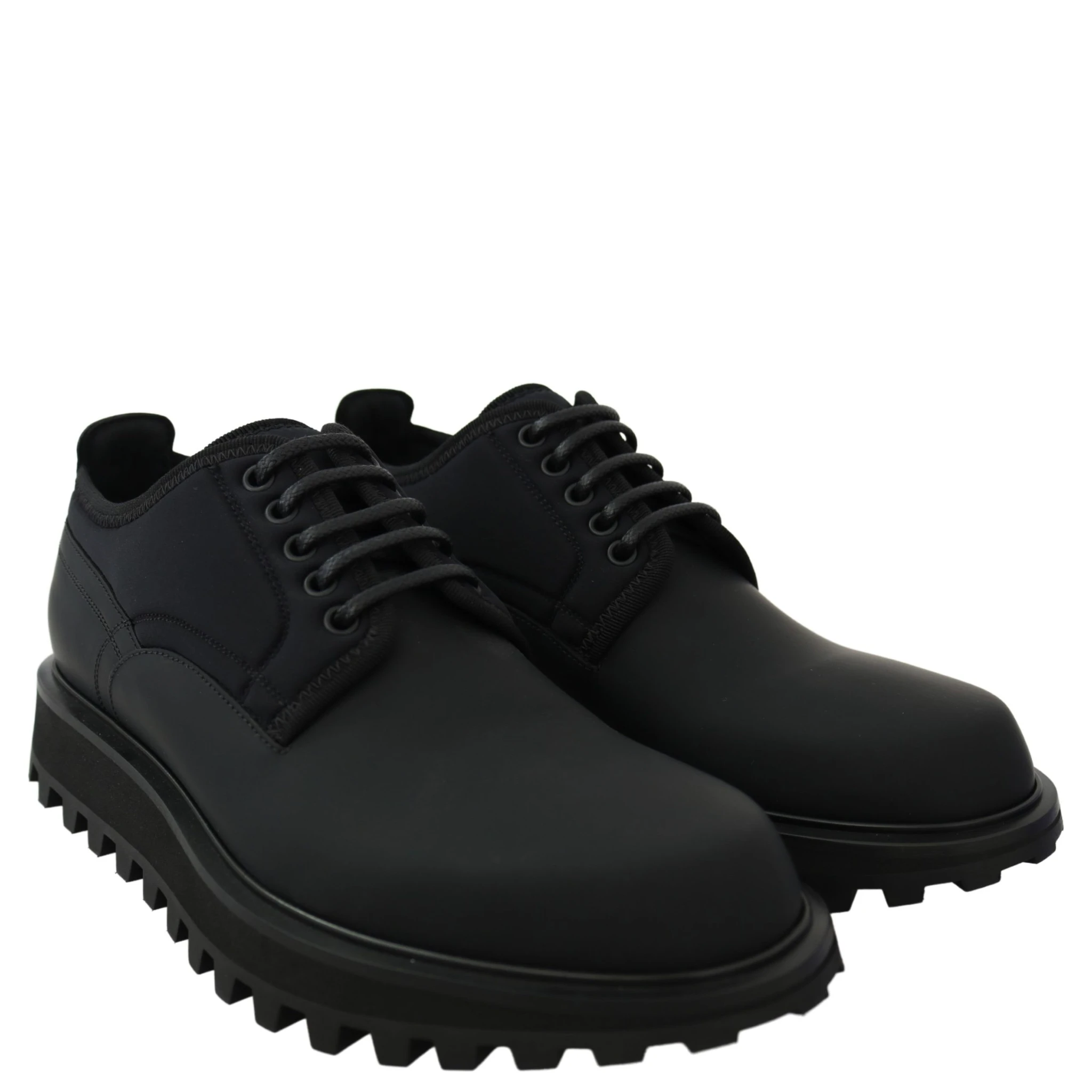 Black Rubberized Calfskin Chunky Derby Vulcano Shoes