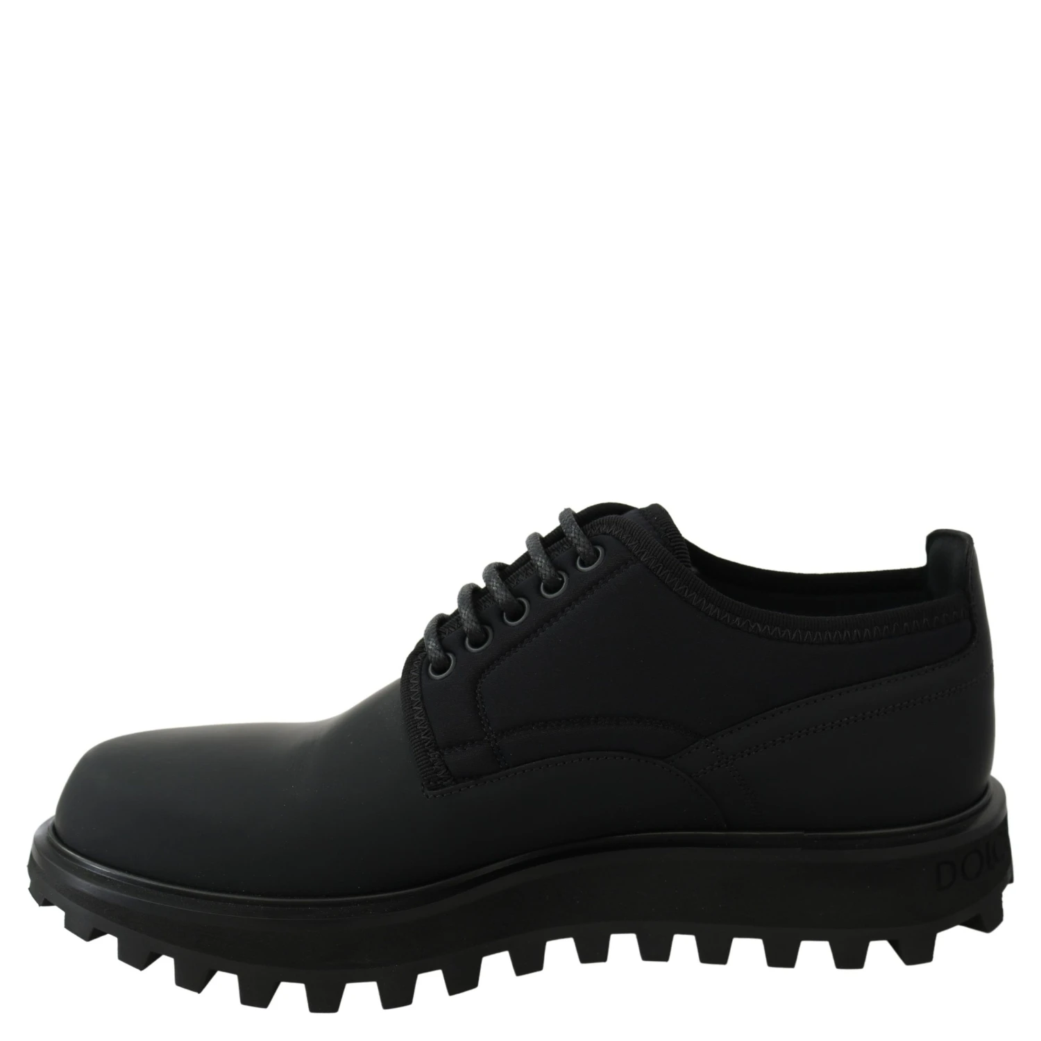 Black Rubberized Calfskin Chunky Derby Vulcano Shoes